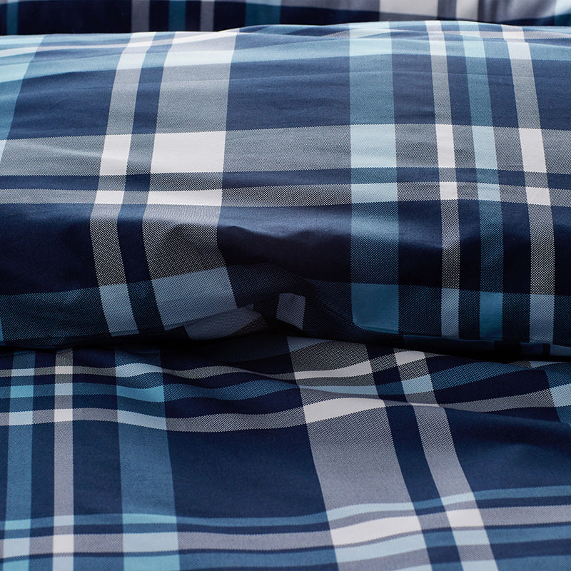 Handsome Tartan Classic Cool Organic Cotton Percale Comforter Set - Blue, Twin/Twin XL