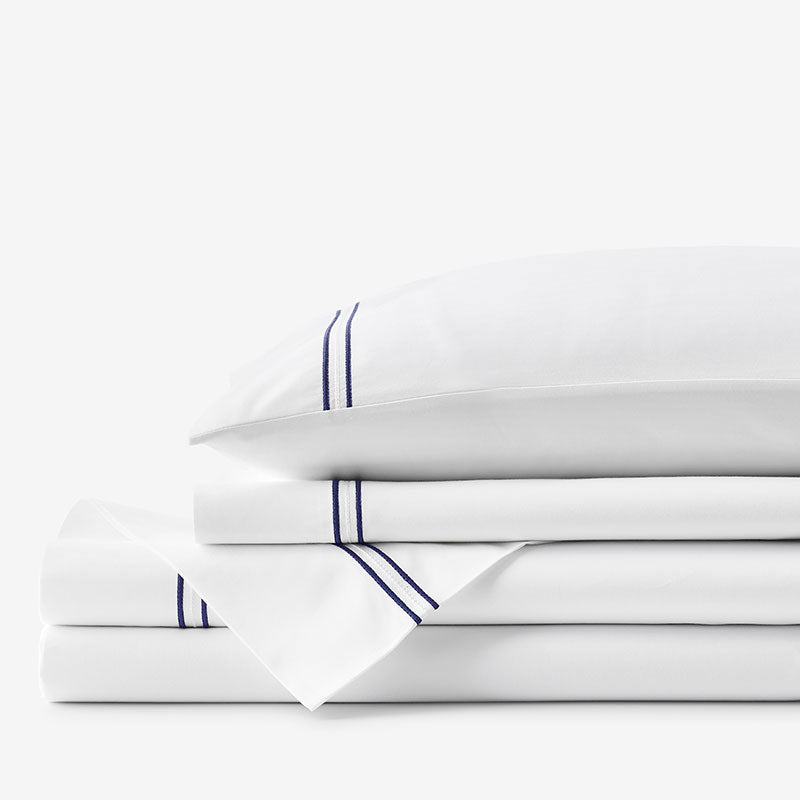 Dorset Stripe Luxe Smooth Egyptian Cotton Sateen Bed Sheet Set - Blue, King