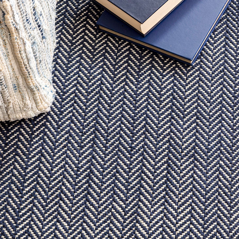 Herringbone Handwoven Cotton Rug - Navy, 2' 6" x 8' Runner