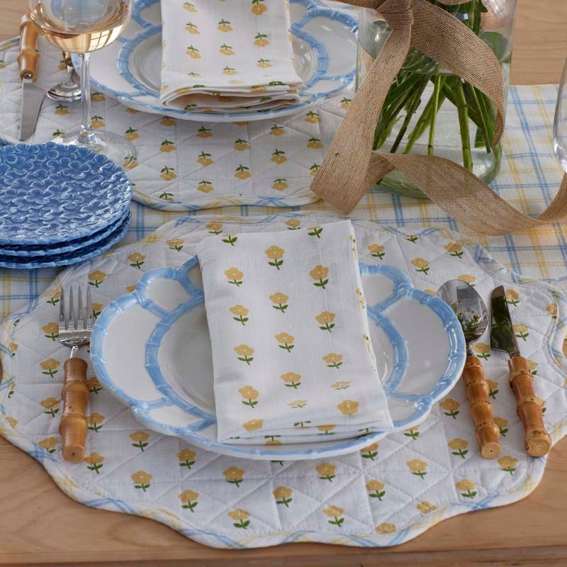 Faux Bamboo Border Melamine Salad Plates, Set of 4 - Light Blue