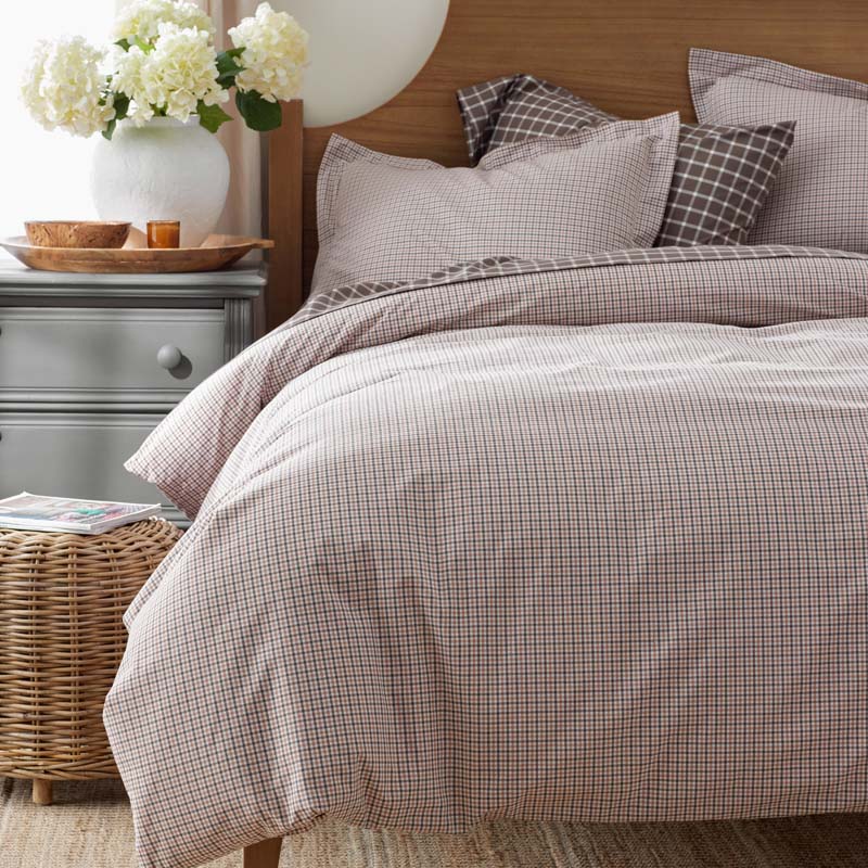 Classic Stripes and Plaids Cool Yarn-Dyed Cotton Percale Sham - Mini Check Brown, Standard