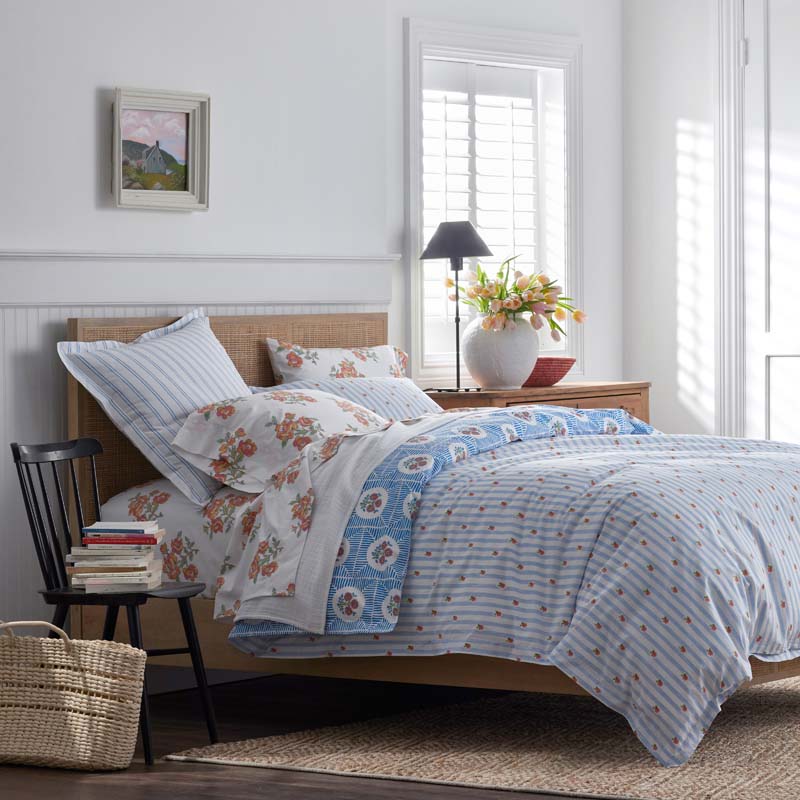 Blossoms and Stripes Classic Cool Cotton Percale Reversible Sham - Blossom Veil, Standard