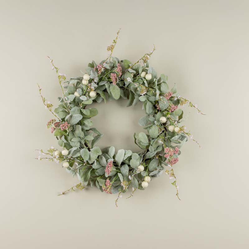 Pink Berries & Lamb’s Ear Wreath
