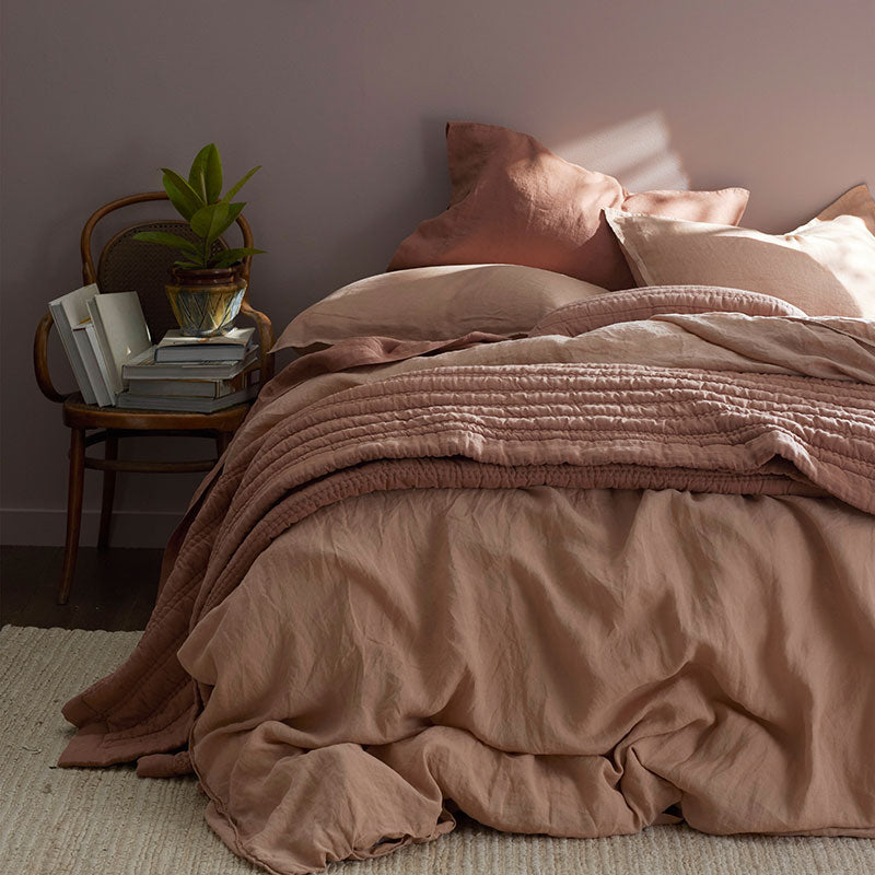 Premium Breathable Washed Linen Solid Flat Bed Sheet - Light Clay, Full