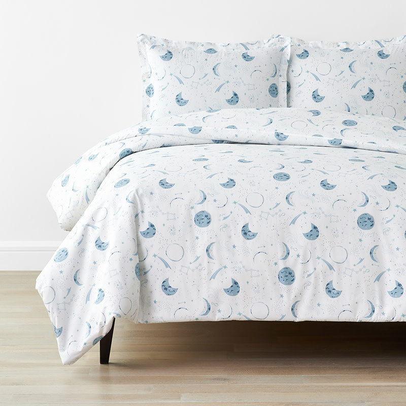 Night Sky Classic Cool Organic Cotton Percale Duvet Cover Set - Blue, Full/Queen