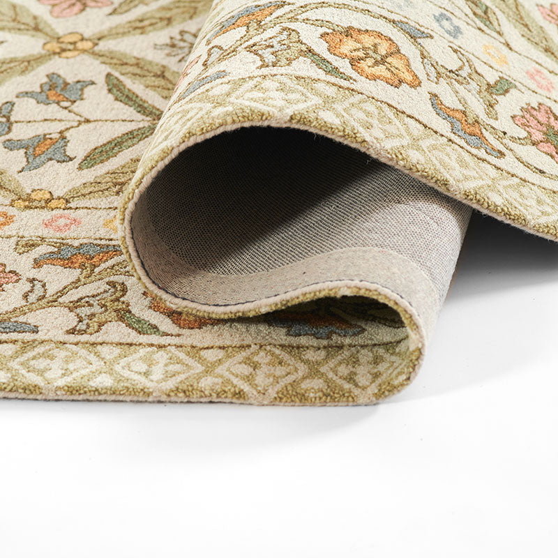 Floral Border Hand Tufted Wool Rug -  Green Multi, 8' Runner