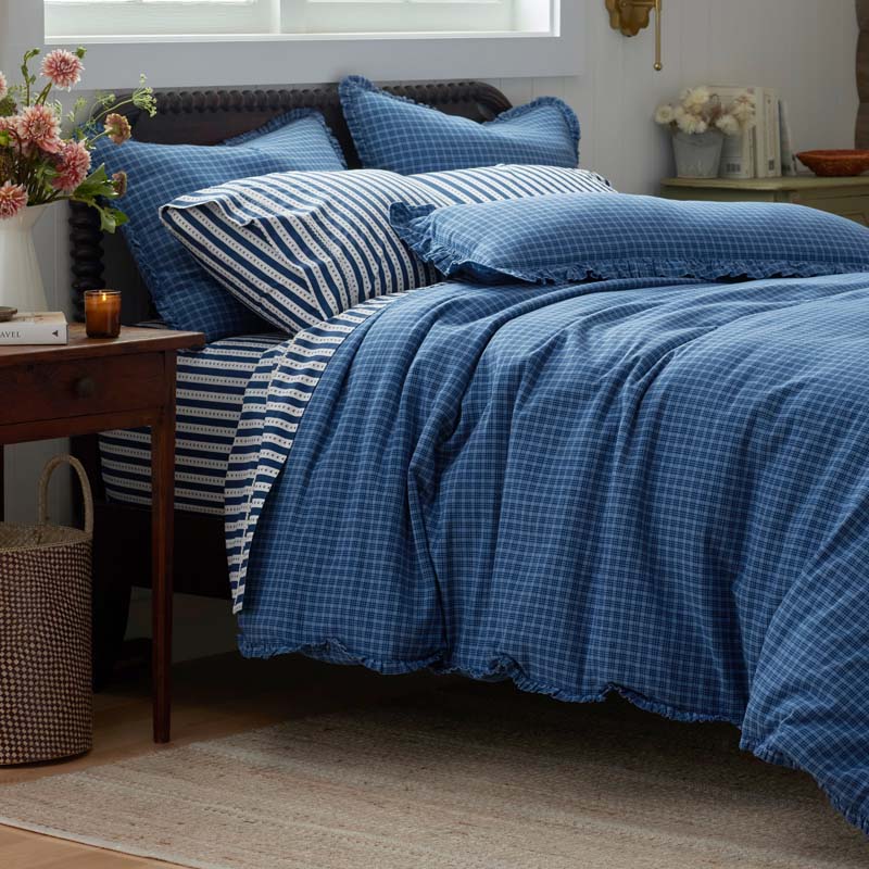 Katherine Plaid Yarn-Dyed Cotton Decorative Lumbar Pillow Cover - Blue