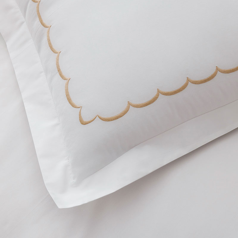 Embroidered Scallop Classic Cool Cotton Percale Sham - Tan, Euro