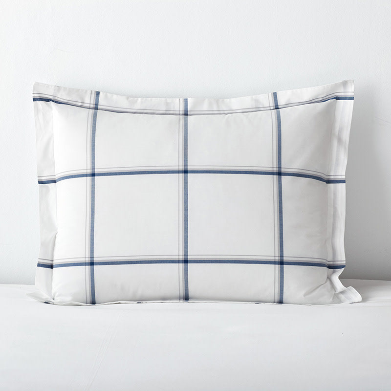 Tailored Stripes and Plaids Classic Cool Cotton Percale Sham - Window Pane Plaid Navy, Standard