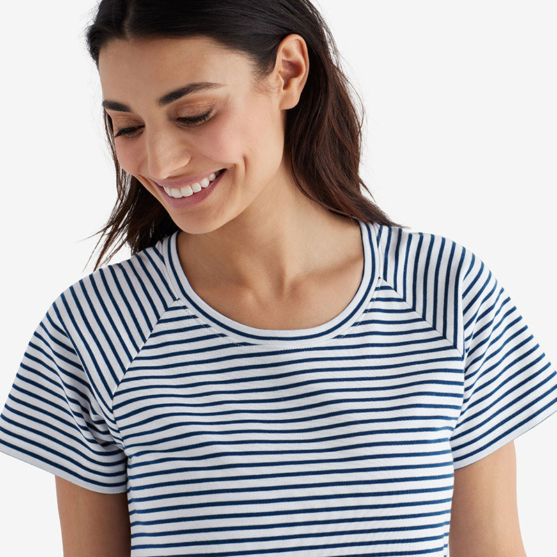 Yarn-Dyed Stripe Pima Cotton Women's Nightgown - Navy/White, XXL