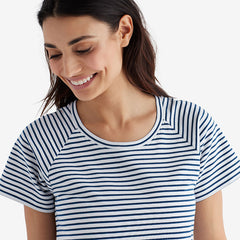 Yarn-Dyed Stripe Pima Cotton Women's Nightgown - Navy/White, L