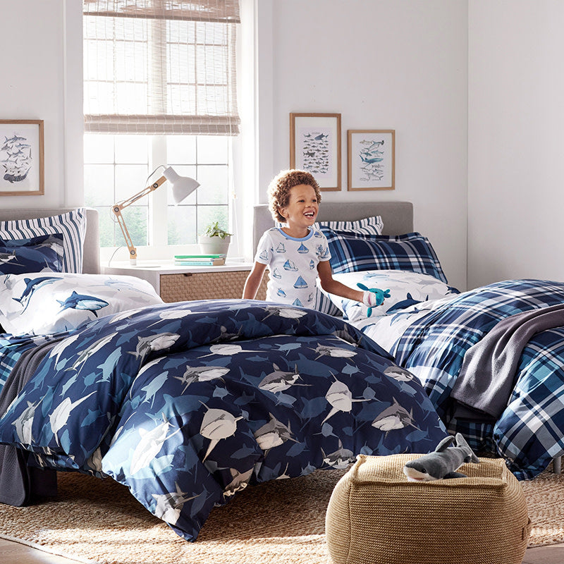 Handsome Tartan Classic Cool Organic Cotton Percale Bed Sheet Set - Blue Multi, Full