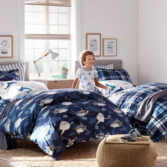 Handsome Tartan Classic Cool Organic Cotton Percale Comforter Set - Blue, Full/Queen