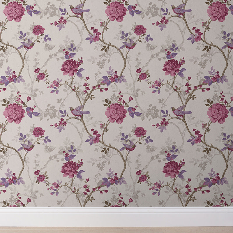Traditional Bird Removable Wallpaper - Purple, Panel