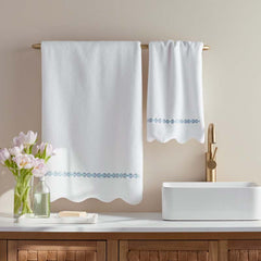 Embroidered Scallop Bath Towel - Modern Leaf