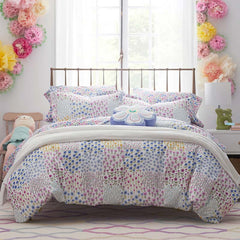Tiny Blossoms Classic Cool Organic Cotton Percale Duvet Cover Set - White Multi, Full/Queen
