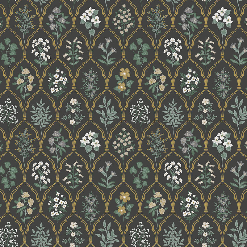 Hawthorne Traditional Wallpaper - Black, Roll