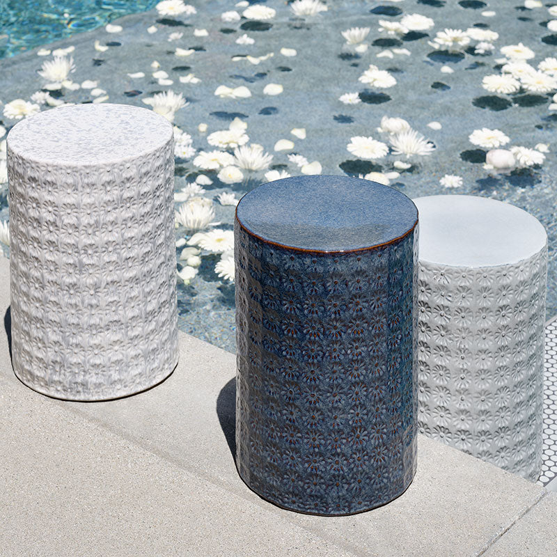 Ceramic Flower Side Table -  Light Blue