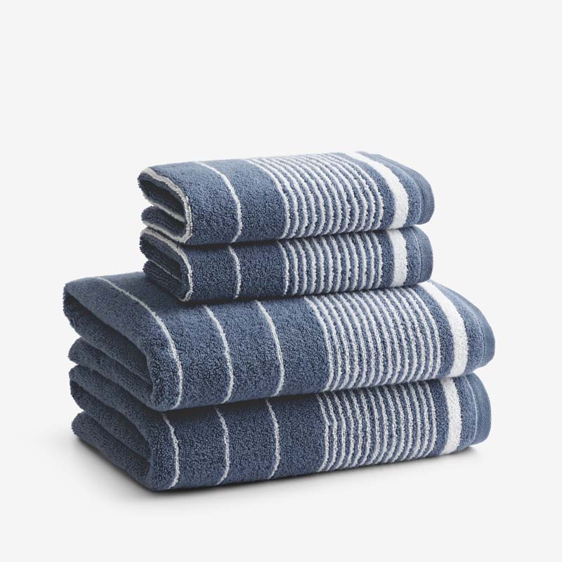 Plush Spa Stripe 4-Piece Bath & Hand Towel Set - Light Indigo