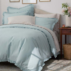Solid Ruffle Garment Washed Cotton Percale Sham - Cloud Blue, Euro