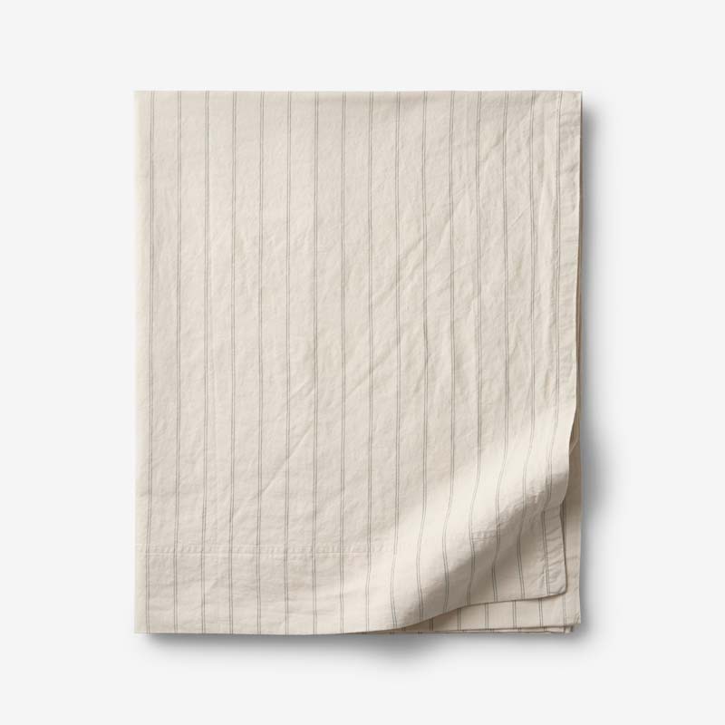 Tailored Stripes and Plaids Premium Breathable Washed Linen Cotton Flat Bed Sheet - Stripe Dark Olive, Queen