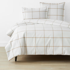 Tailored Stripes and Plaids Classic Cool Cotton Percale Bed Duvet Cover - Window Pane Plaid Wheat, Twin/Twin XL