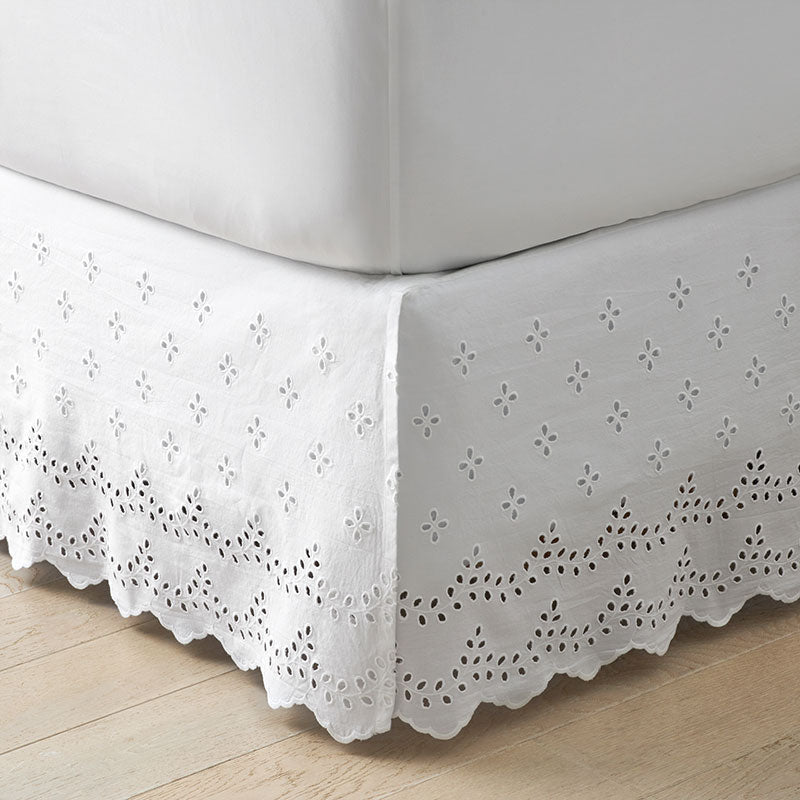 Eyelet Classic Cool Cotton Percale Solid Bed Skirt - White, Queen