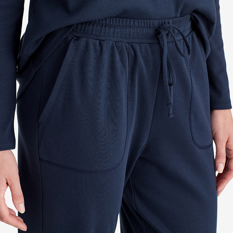 Pima Cotton Women's Jogger Pants Pajama Set - Navy, XS