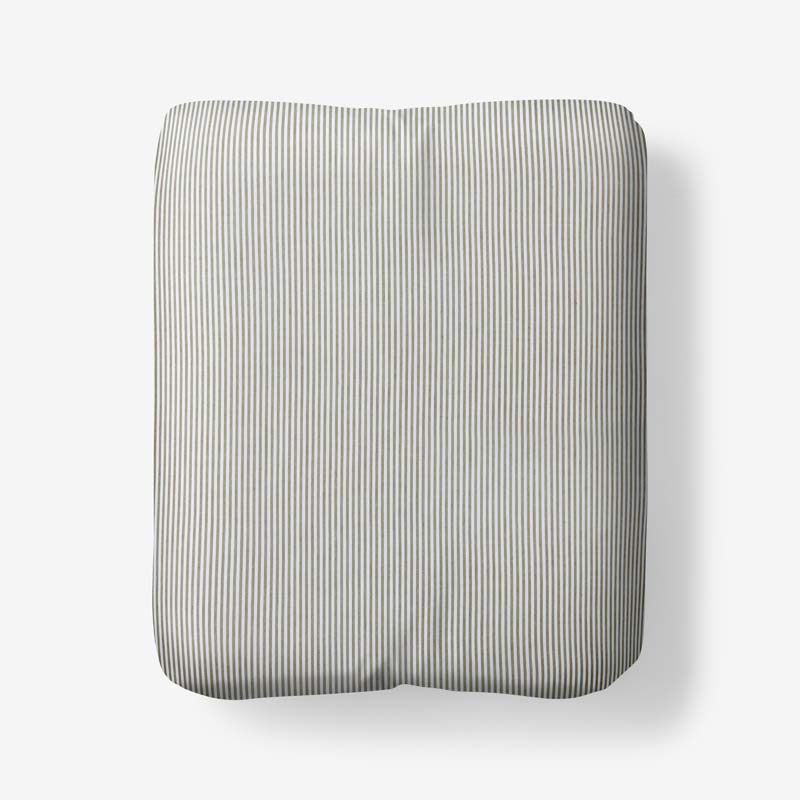Classic Stripes and Plaids Cool Yarn-Dyed Cotton Percale Fitted Bed Sheet - Stripe Green, Queen