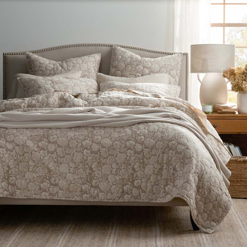 Kyla Floral Quilted Sham - Beige, King
