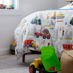 Construction Trucks Classic Cool Organic Cotton Percale Comforter Set - White , Full/Queen