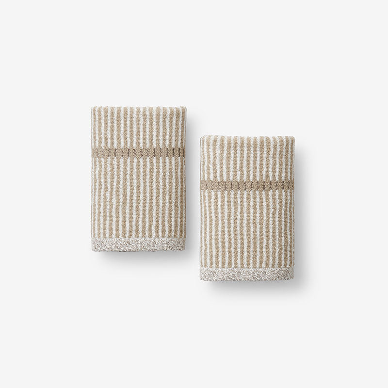 Narrow Stripe Reversible Cotton Washcloths, Set of 2 - Taupe