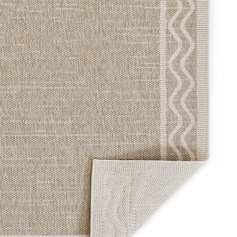 Wave Border Outdoor Rug -  Gray, 5' 3" x 7'