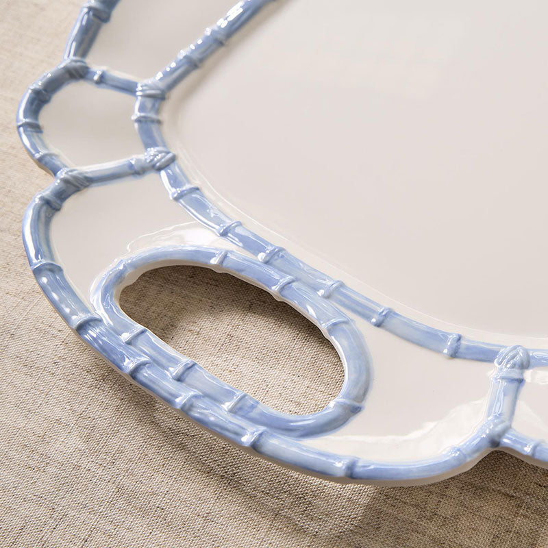 Faux Bamboo Border Melamine Platter - Light Blue