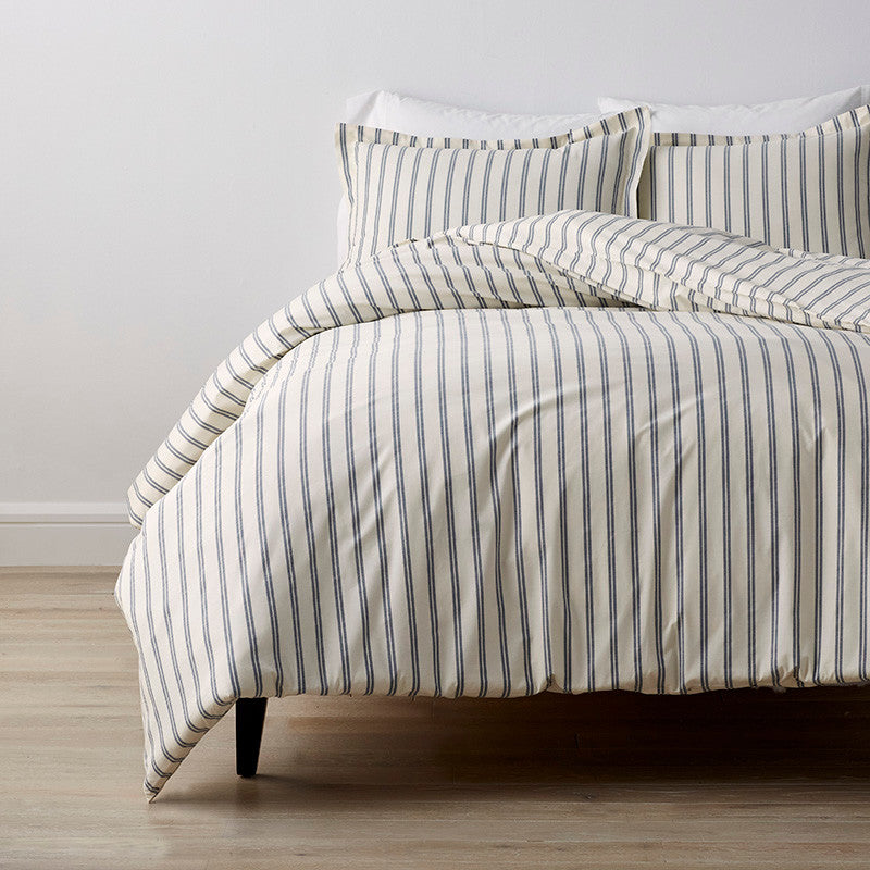 Tailored Stripes and Plaids Classic Cool Cotton Percale Bed Duvet Cover - Narrow Stripe Navy, Full