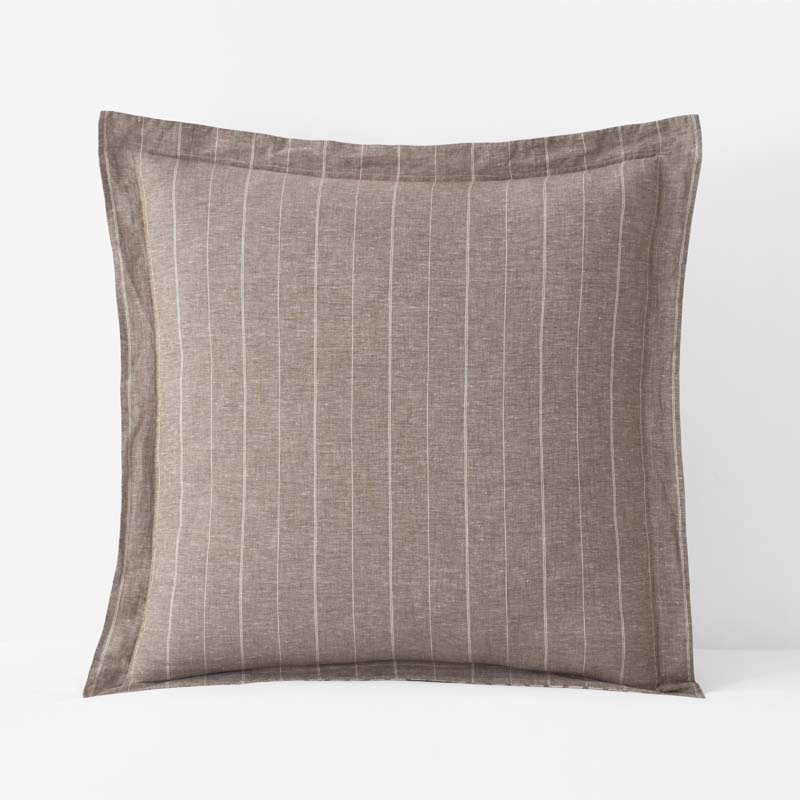 Tailored Stripes Premium Breathable Washed Linen Cotton Reversible Sham - Wide Stripe Dark Brown, Euro