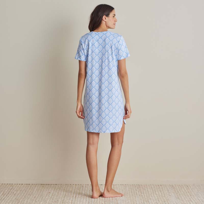 Printed Pima Cotton Women's Nightgown - Lisbon Blue, M