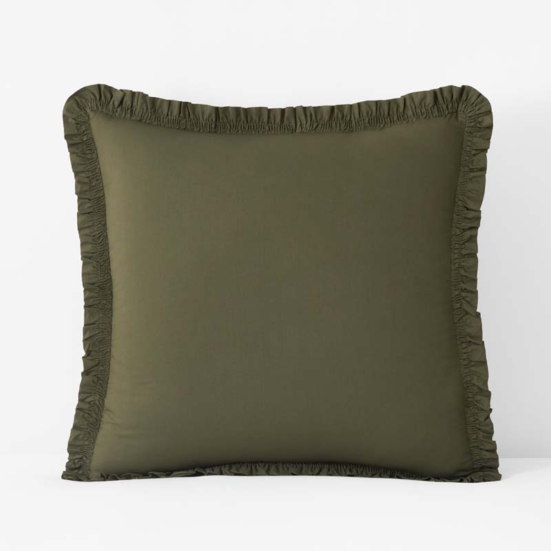 Solid Ruffle Garment Washed Cotton Percale Sham - Olive, Euro