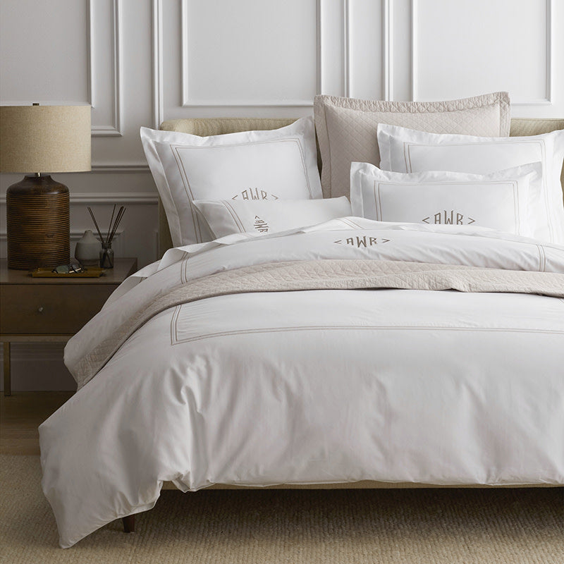 Dorset Stripe Luxe Smooth Egyptian Cotton Sateen Duvet Cover - Taupe, Oversized King/Cal King