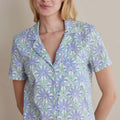 Printed Poplin Women's Shorts Set - Blue Palm, XXL