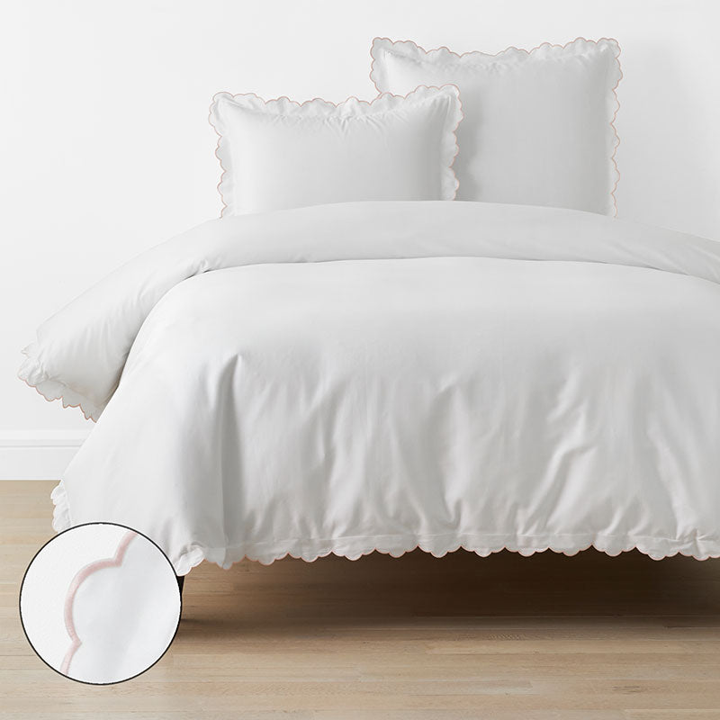 Embroidered Scallop Classic Smooth Sateen Solid Duvet Cover - Blush, Twin/Twin XL