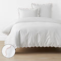 Embroidered Scallop Classic Smooth Sateen Solid Duvet Cover - Blush, King/Cal King