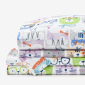 Stylish Cats Classic Cool Organic Cotton Percale Bed Sheet Set - White Multi, Twin