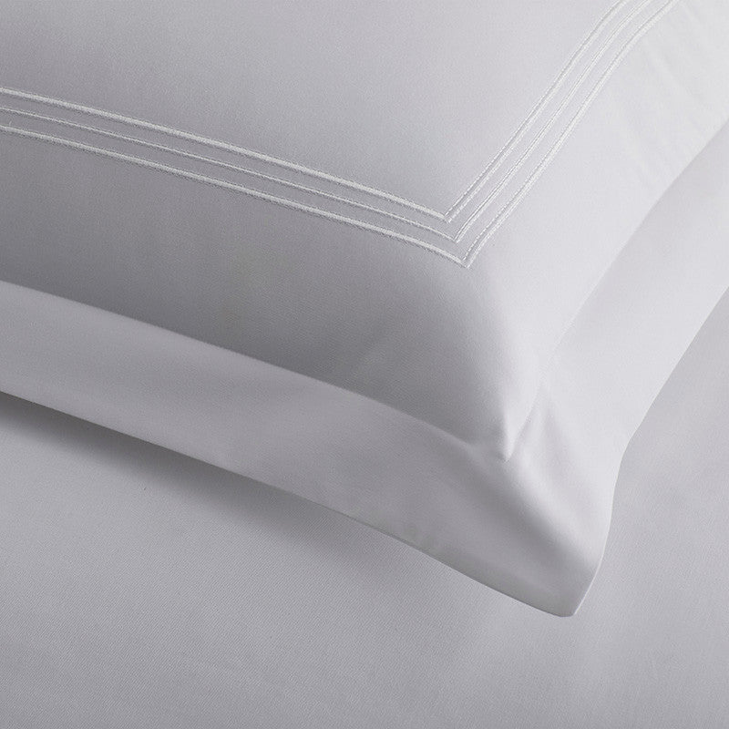 Dorset Stripe Luxe Smooth Egyptian Cotton Sateen Bed Sheet Set - White, Queen