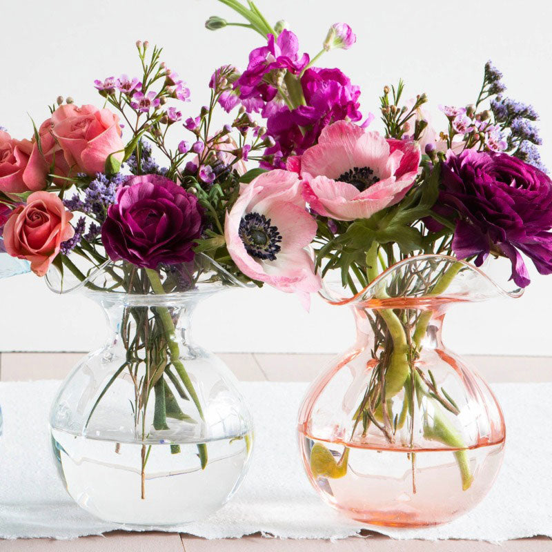 Hibiscus Glass Fluted Vases -   Pink, Small