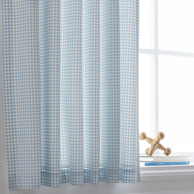 Ditsy Gingham Classic Cool Organic Cotton Percale Window Curtain - Blue, 44" x 84"