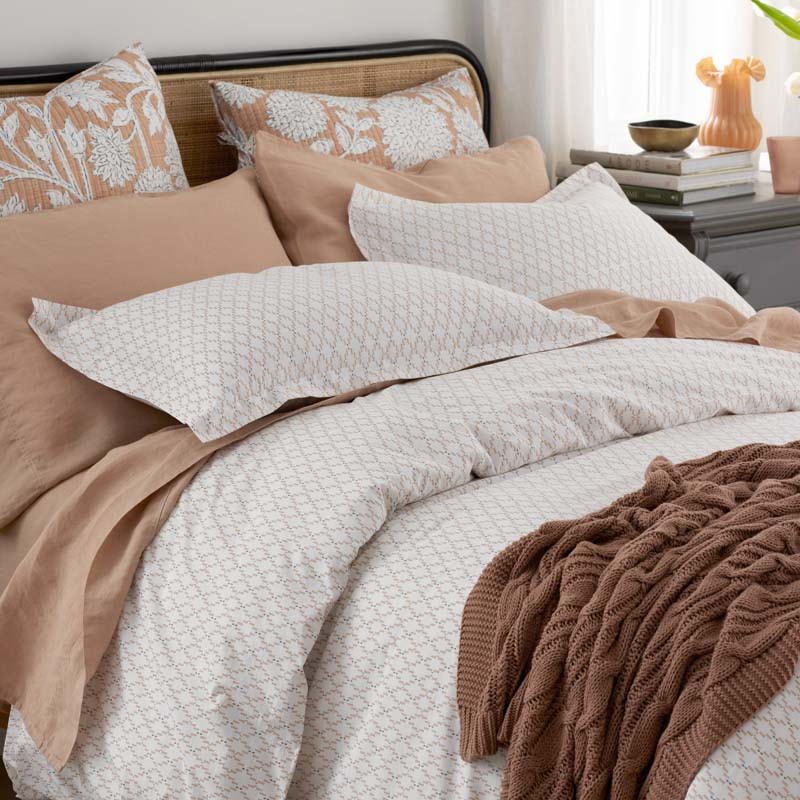 Feliciana Geo Garment Washed Cotton Percale Duvet Cover - Clay, King/Cal. King