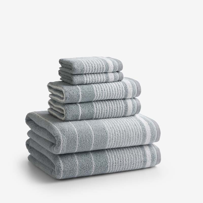 Plush Spa Stripe 6-Piece Bath Set - Light Seaspray
