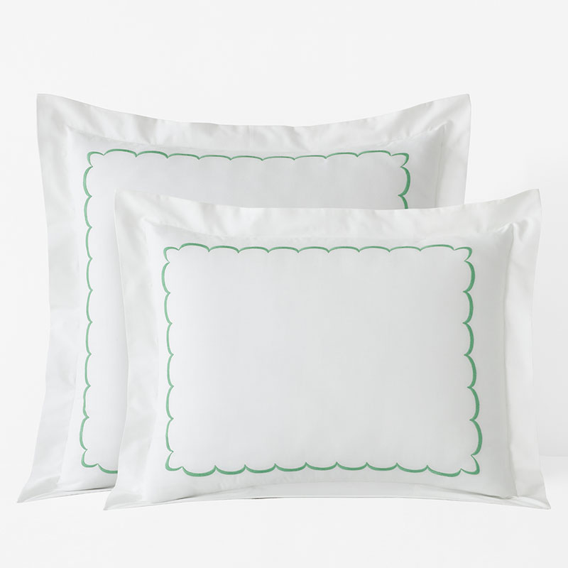 Scallop Embroidered Premium Cool Egyptian Percale Sham - Green, King