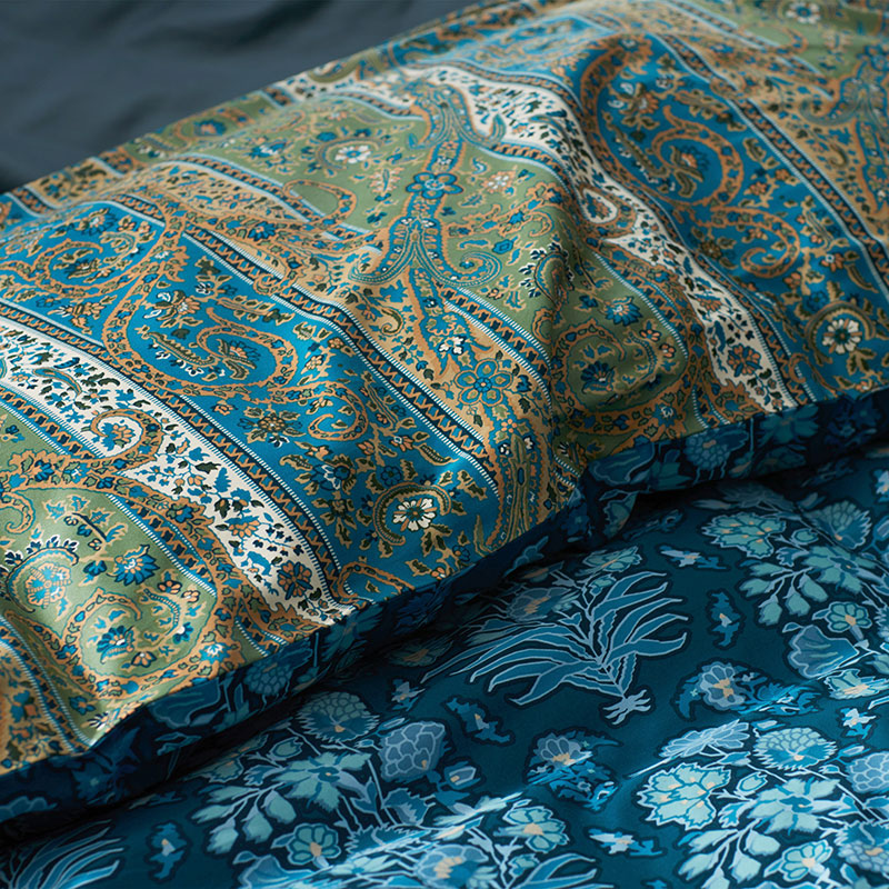 Nawab Floral Premium Smooth Sateen Reversible Duvet Cover - Blue Multi, King/Cal King